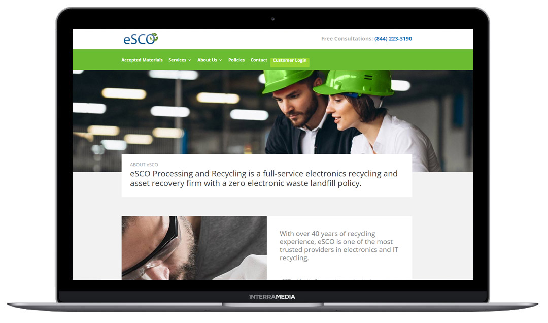 Screenshot of NWA website design client ESCO recycling