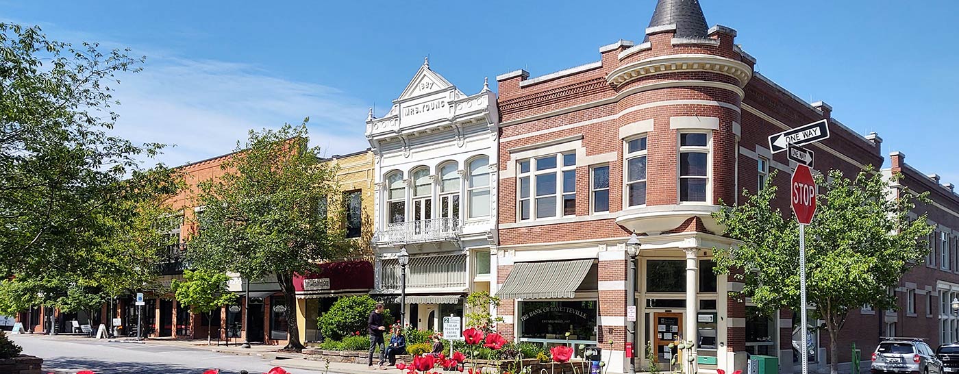 Photo of downtown Fayetteville, Arkansas, where NWA website designers create websites