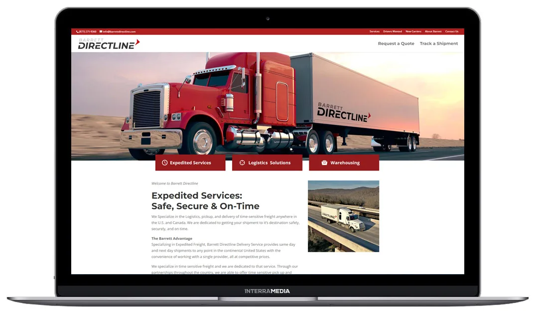 Screenshot of NWA website design client Barrett Directline Transportation