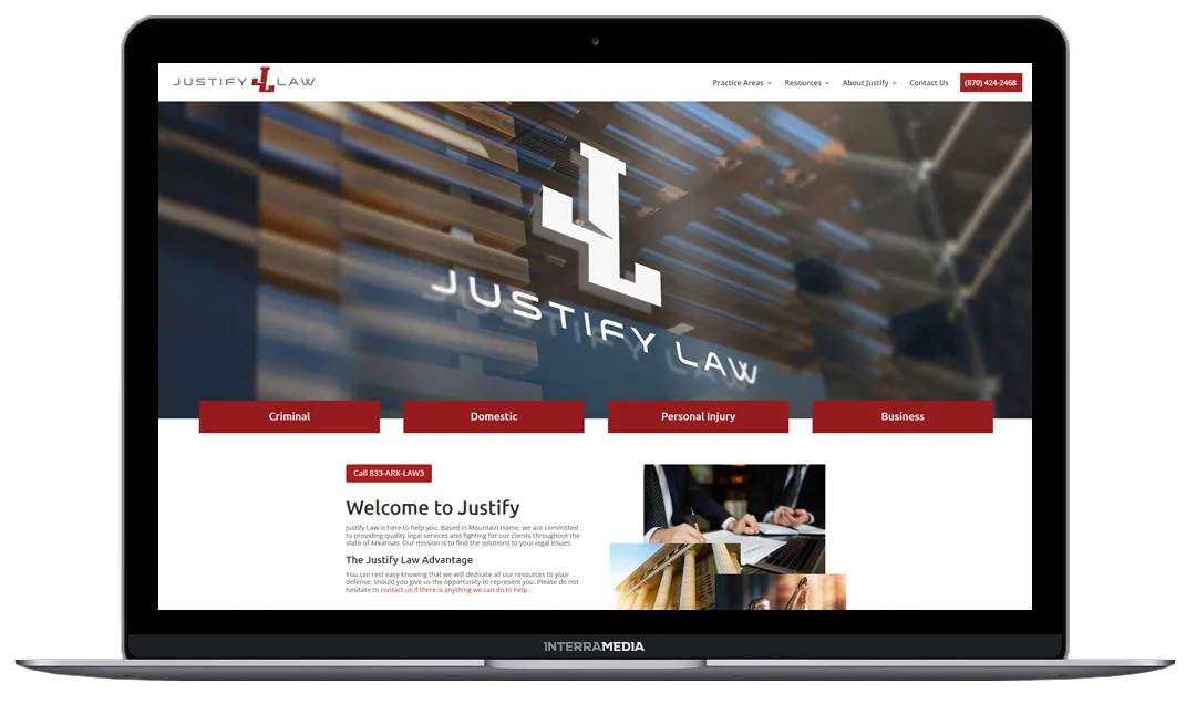 Screenshot of NWA website design client Justify Law Firm